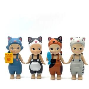 Set of 4 New Unbranded Collectible Mini Figures, Cat Costumes, Open Box